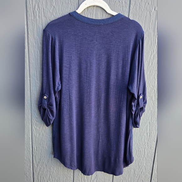 Democracy Navy Blue Top W/ 3/4 Sleeves - Picture 2 of 4
